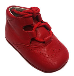 Peuque nio inglesito de piel rojo con lengueta de bambi, en Dedos Moda Infantil, boutique infantil online. Tienda bebés online, marcas de moda infantil made in Spain