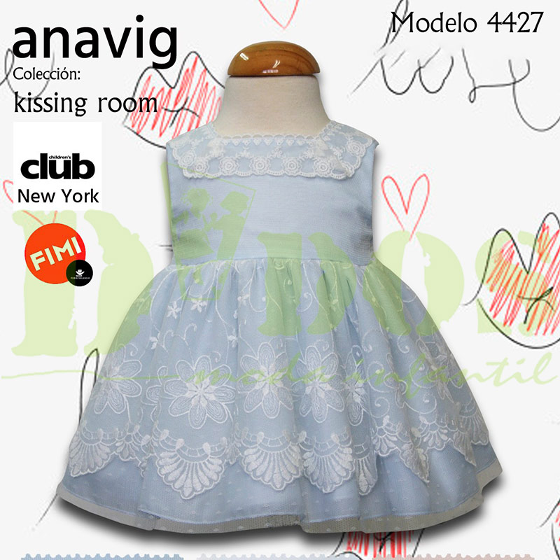 Vestido bebe kissing room celeste, CEREMONIA, en Dedos Moda Infantil, boutique infantil online. Tienda bebés online, marcas de moda infantil made in Spain