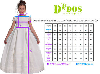 Tabla de medidas de vestidos de comunin, en Dedos Moda Infantil, boutique infantil online. Tienda bebés online, marcas de moda infantil made in Spain