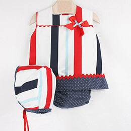 Conjunto de vestido braguita y capota marinero, en Dedos Moda Infantil, boutique infantil online. Tienda bebés online, marcas de moda infantil made in Spain
