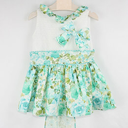 Vestido estampado flores verde agua, en Dedos Moda Infantil, boutique infantil online. Tienda bebés online, marcas de moda infantil made in Spain
