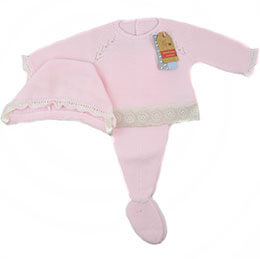 Traje lanita tres piezas bordados rosa, en Dedos Moda Infantil, boutique infantil online. Tienda bebés online, marcas de moda infantil made in Spain