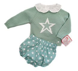 Conjunto tres piezas beb verde agua Estrellas del Sur, en Dedos Moda Infantil, boutique infantil online. Tienda bebés online, marcas de moda infantil made in Spain