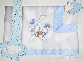 Sabana Minicuna 4177 celeste Interbaby, en Dedos Moda Infantil, boutique infantil online. Tienda bebés online, marcas de moda infantil made in Spain