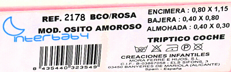 Foto 2 de Sabana coche 2178 rosa Interbaby, PUERICULTURA, en Dedos Moda Infantil, boutique infantil online. Tienda bebés online, marcas de moda infantil made in Spain