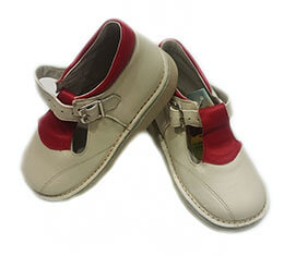 Pepito ni�o de piel tipo bota de color beig-rojo bambi, en Dedos Moda Infantil, boutique infantil online. Tienda bebés online, marcas de moda infantil made in Spain
